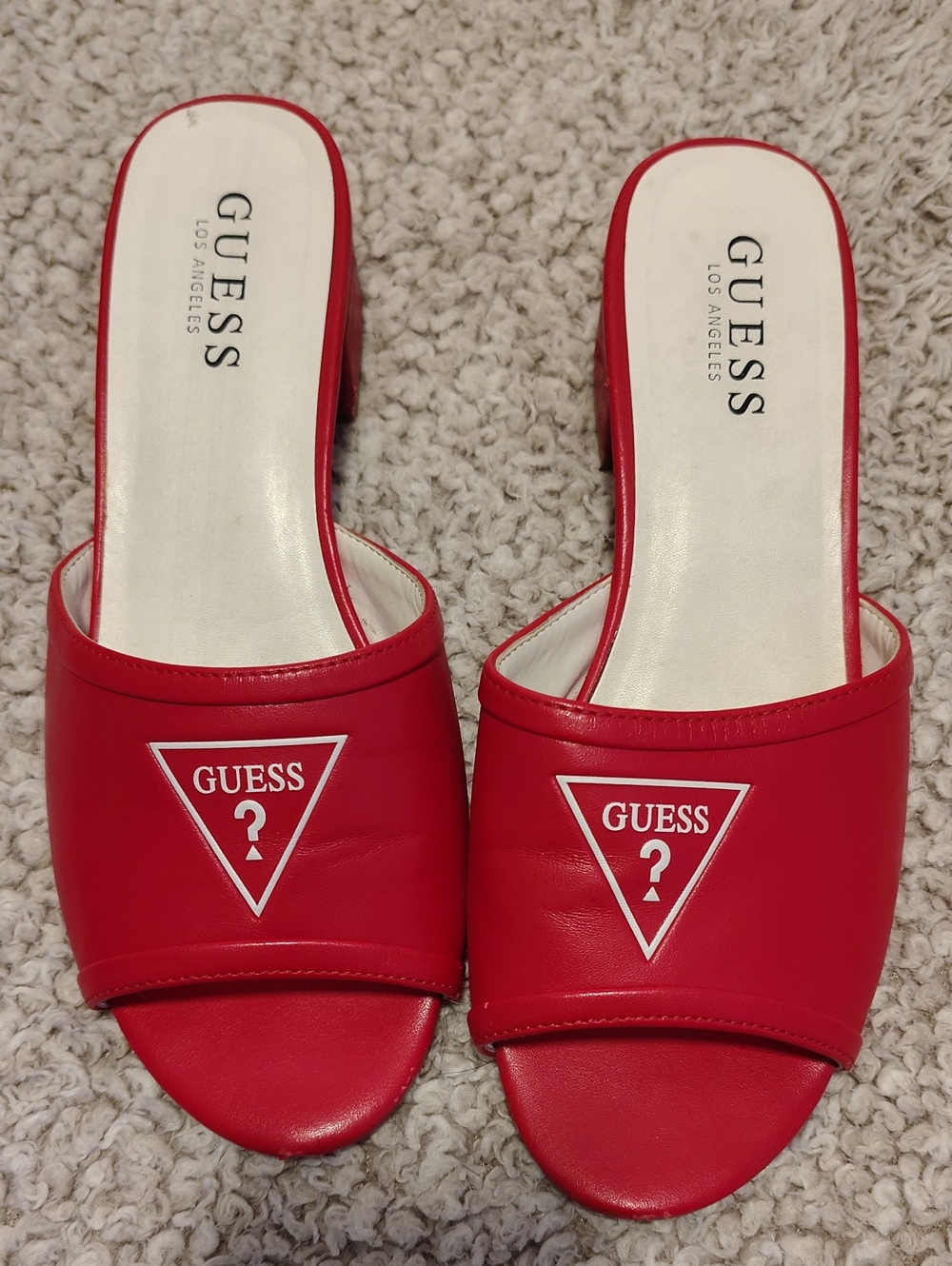 GUESS Red Open-Toe Slide Mules with Logo
